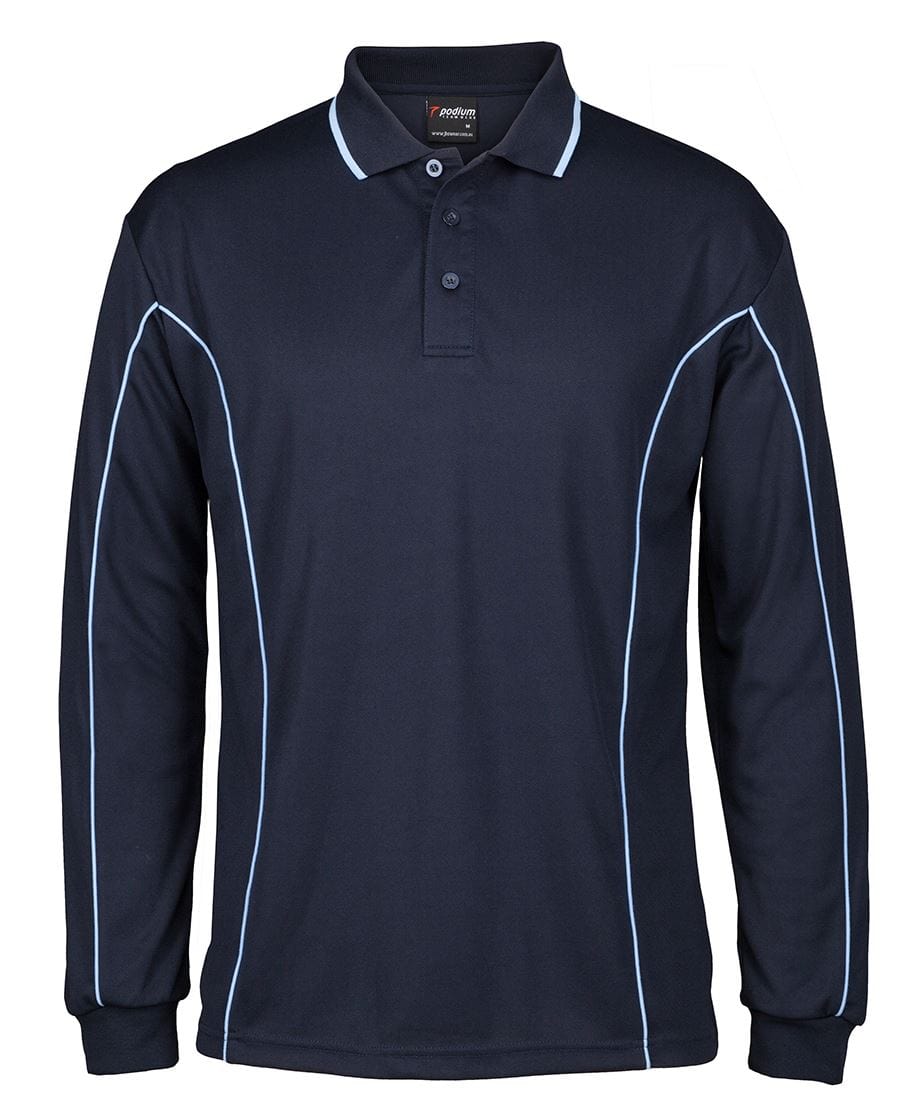 Podium Polos / Shirts Navy/Lt Blue (UPF 30) / 2XS Podium L/S Piping Polo