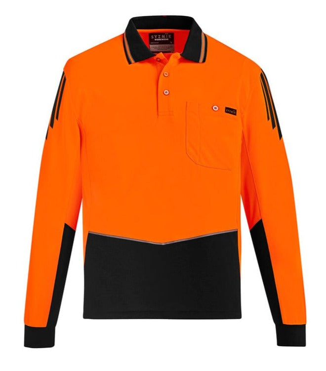 Syzmik Polos / Shirts Orange/Black / 2XS Syzmik Men's Hi Vis Long Sleeve Flux Polo