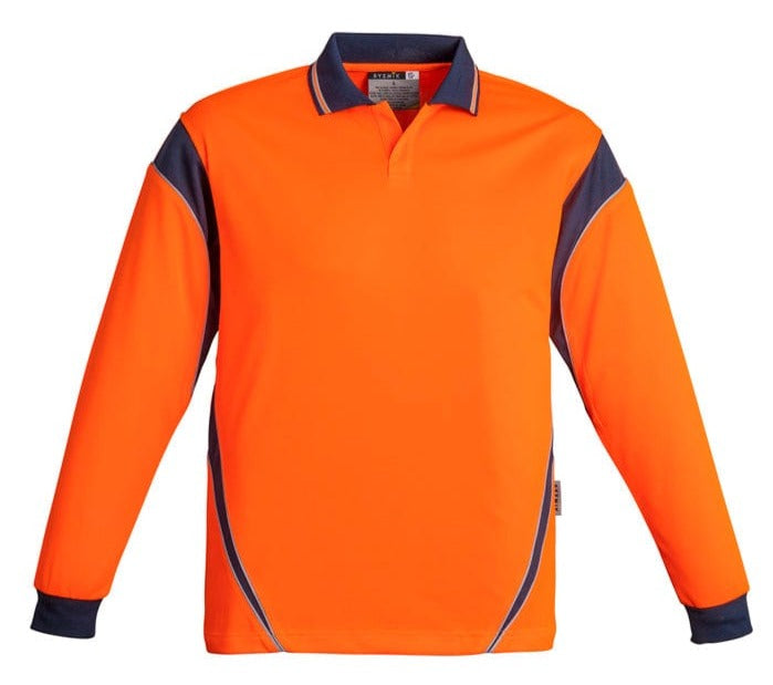 Syzmik Polos / Shirts Orange/Navy / 2XS Syzmik Men's Hi Vis Long Sleeve Aztec Polo