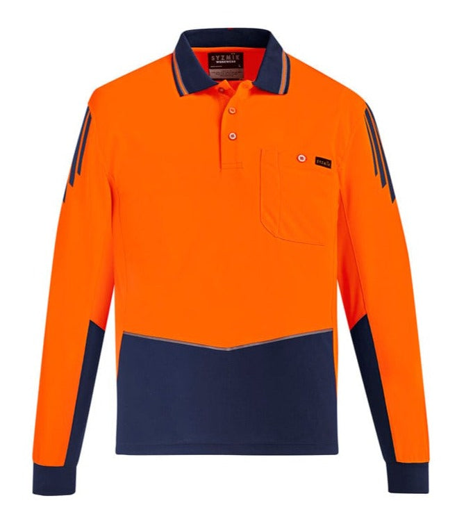 Syzmik Polos / Shirts Orange/Navy / 2XS Syzmik Men's Hi Vis Long Sleeve Flux Polo