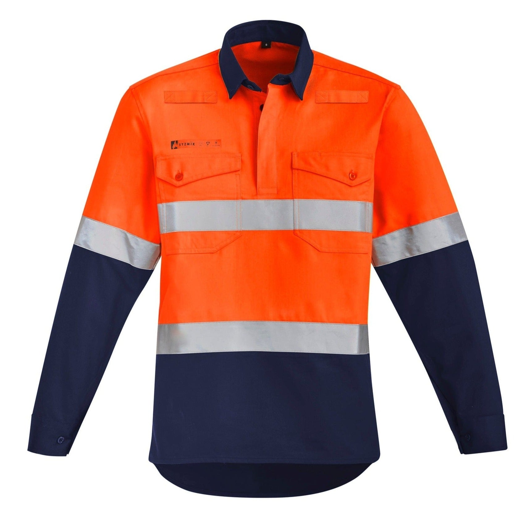 Syzmik Polos / Shirts Orange/Navy / 2XS Syzmik Men's Orange Flame HRC 2 Hoop Taped Closed Front Spliced Shirt