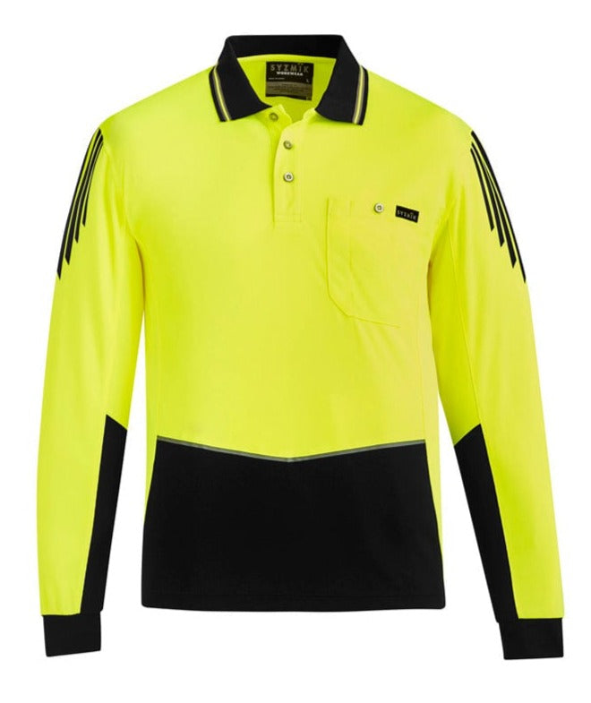 Syzmik Polos / Shirts Yellow/Black / 2XS Syzmik Men's Hi Vis Long Sleeve Flux Polo