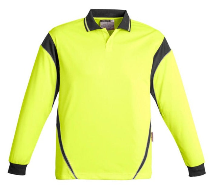 Syzmik Polos / Shirts Yellow/Charcoal / 2XS Syzmik Men's Hi Vis Long Sleeve Aztec Polo