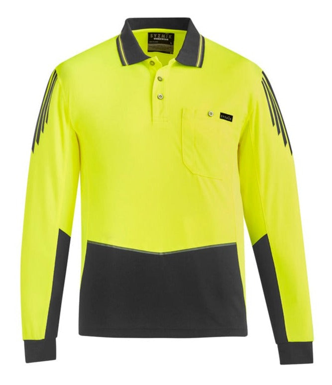 Syzmik Polos / Shirts Yellow/Charcoal / 2XS Syzmik Men's Hi Vis Long Sleeve Flux Polo