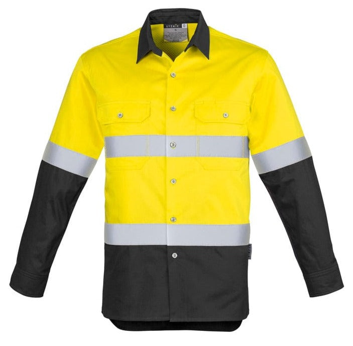 Syzmik Polos / Shirts Yellow/Charcoal / S Syzmik Men's Hi Vis Spliced Industrial Shirt - Hoop Taped