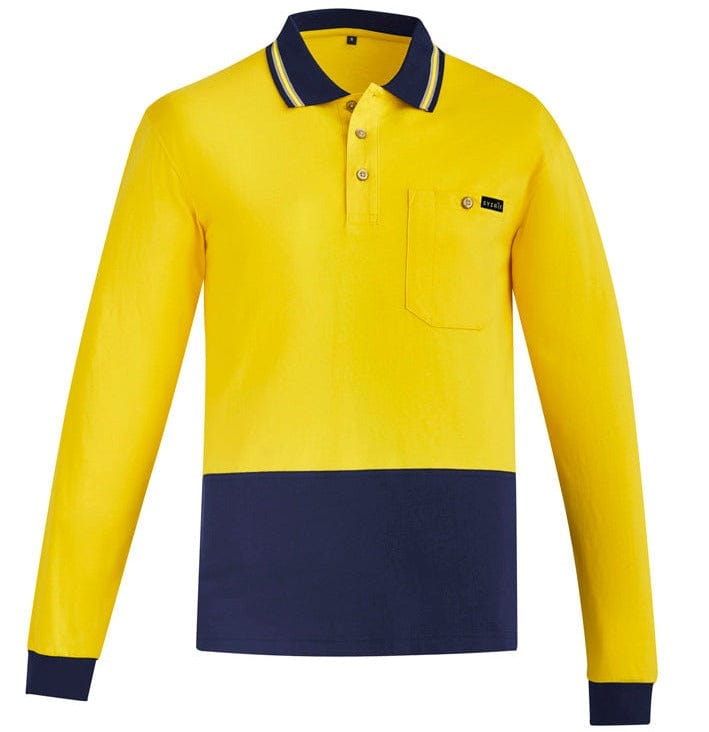 Syzmik Polos / Shirts Yellow/Navy / 2XS Syzmik Men's Hi Vis Cotton Long Sleeve Polo