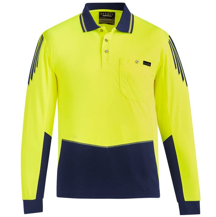 Syzmik Polos / Shirts Yellow/Navy / 2XS Syzmik Men's Hi Vis Long Sleeve Flux Polo