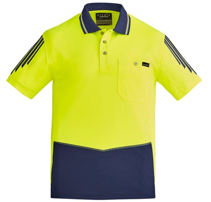 Syzmik Polos / Shirts Yellow/Navy / 2XS Syzmik Men's Hi Vis Short Sleeve Flux Polo