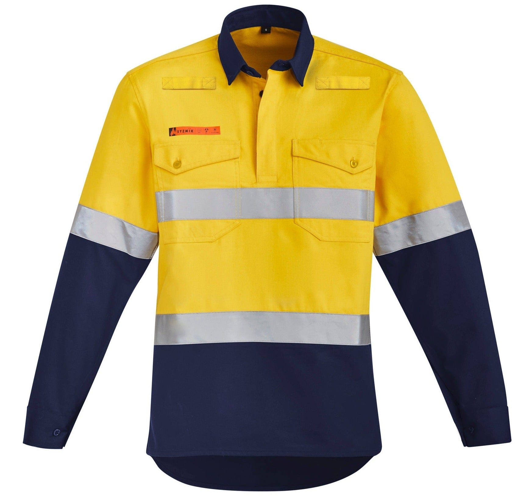 Syzmik Polos / Shirts Yellow/Navy / 2XS Syzmik Men's Orange Flame HRC 2 Hoop Taped Closed Front Spliced Shirt