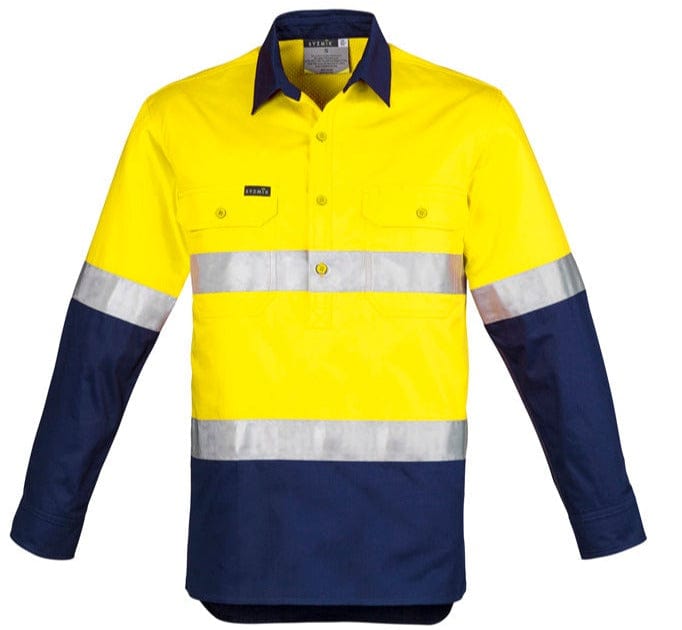 Syzmik Polos / Shirts Yellow/Navy / XS Syzmik Men's Hi Vis Closed Front L/S Shirt - Hoop Taped